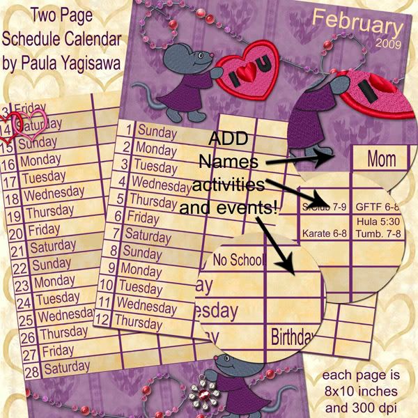 February Calendar - created using Hearts for My Love, Again by Paula Yagisawa