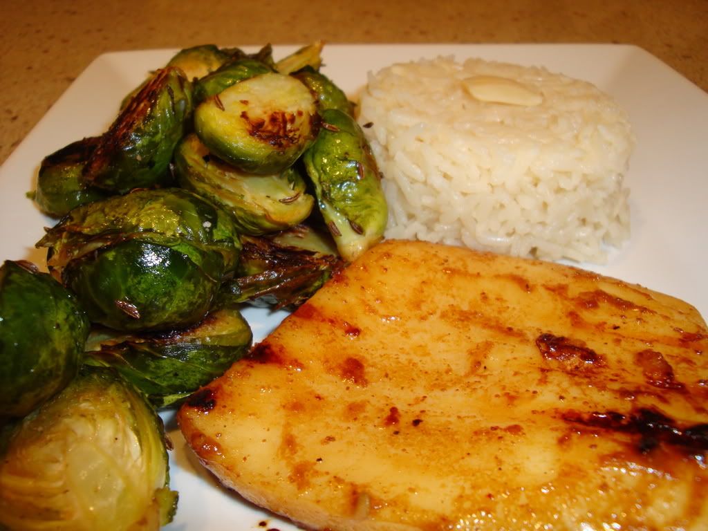 Calamari Steak with Brussels Sprouts