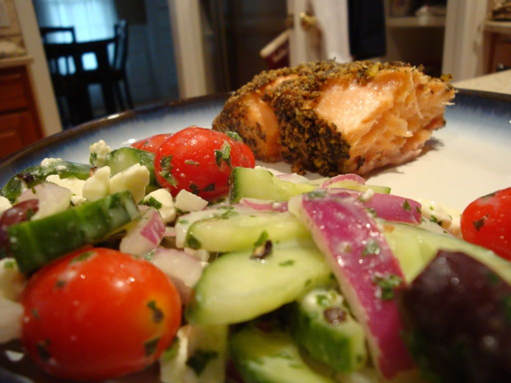 Salmon with Buttermilk Greek Salad