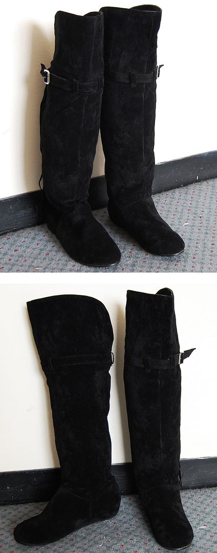 black suede boots flat knee high