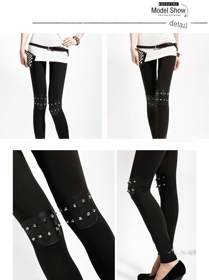 leg9 Celebrity Style Punk Rock Style Studded Spiked Knee Pad Stretch