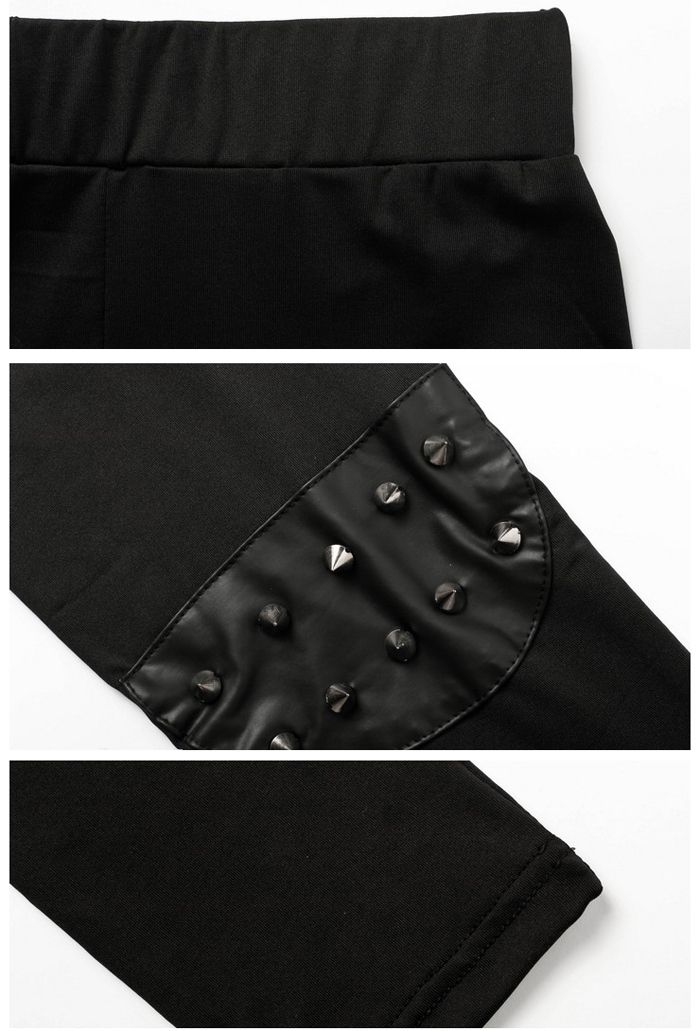 leg9 Celebrity Style Punk Rock Style Studded Spiked Knee Pad Stretch