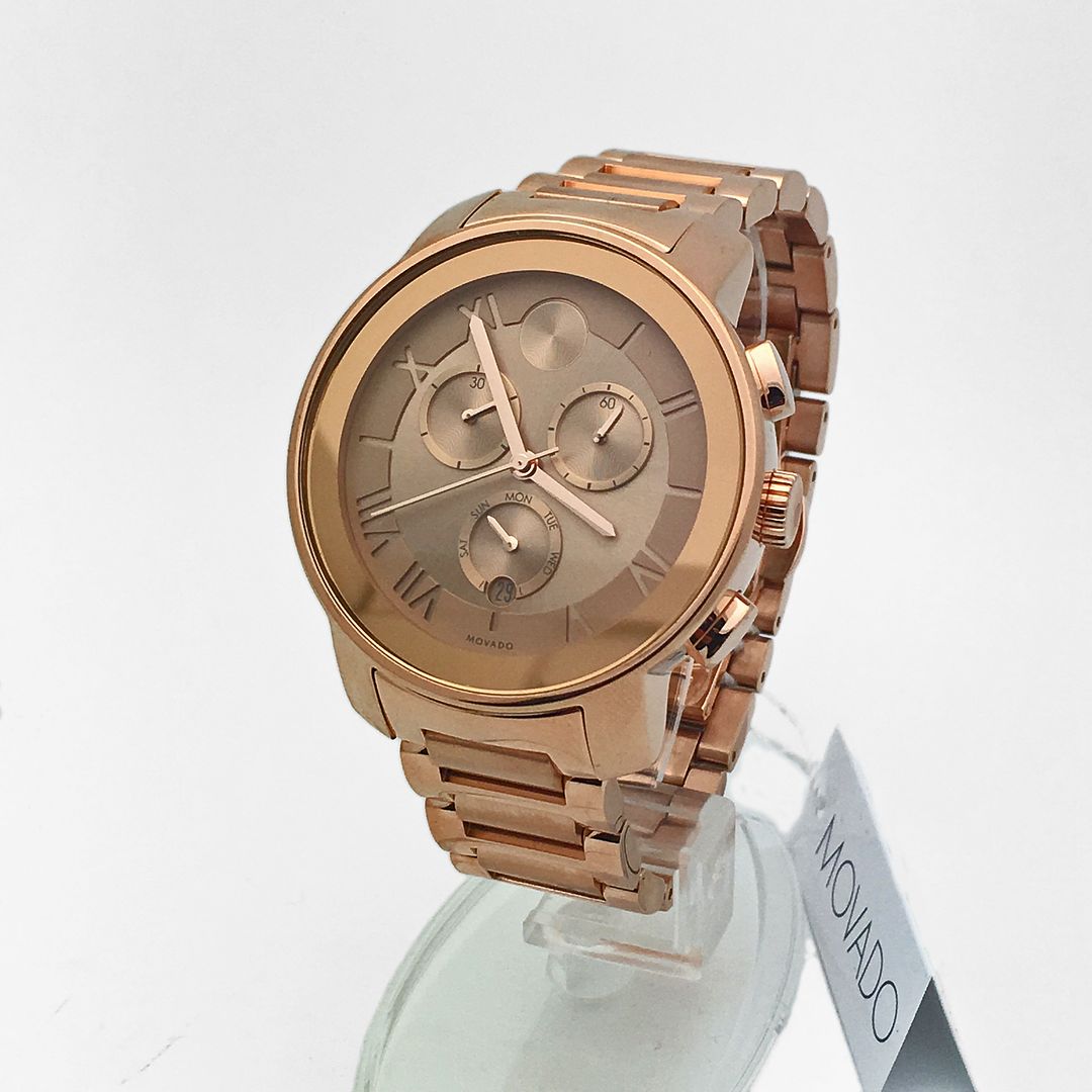 New Movado BOLD Ladies Unisex 3600210 Rose Gold Tone Chronograph Watch