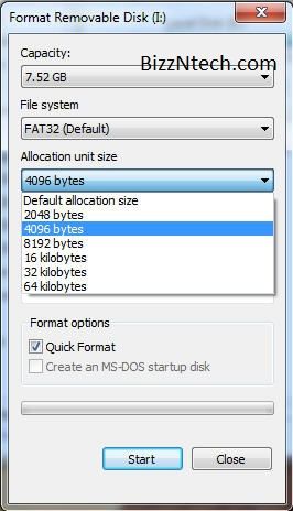Allocation unit size of 4096 bytes