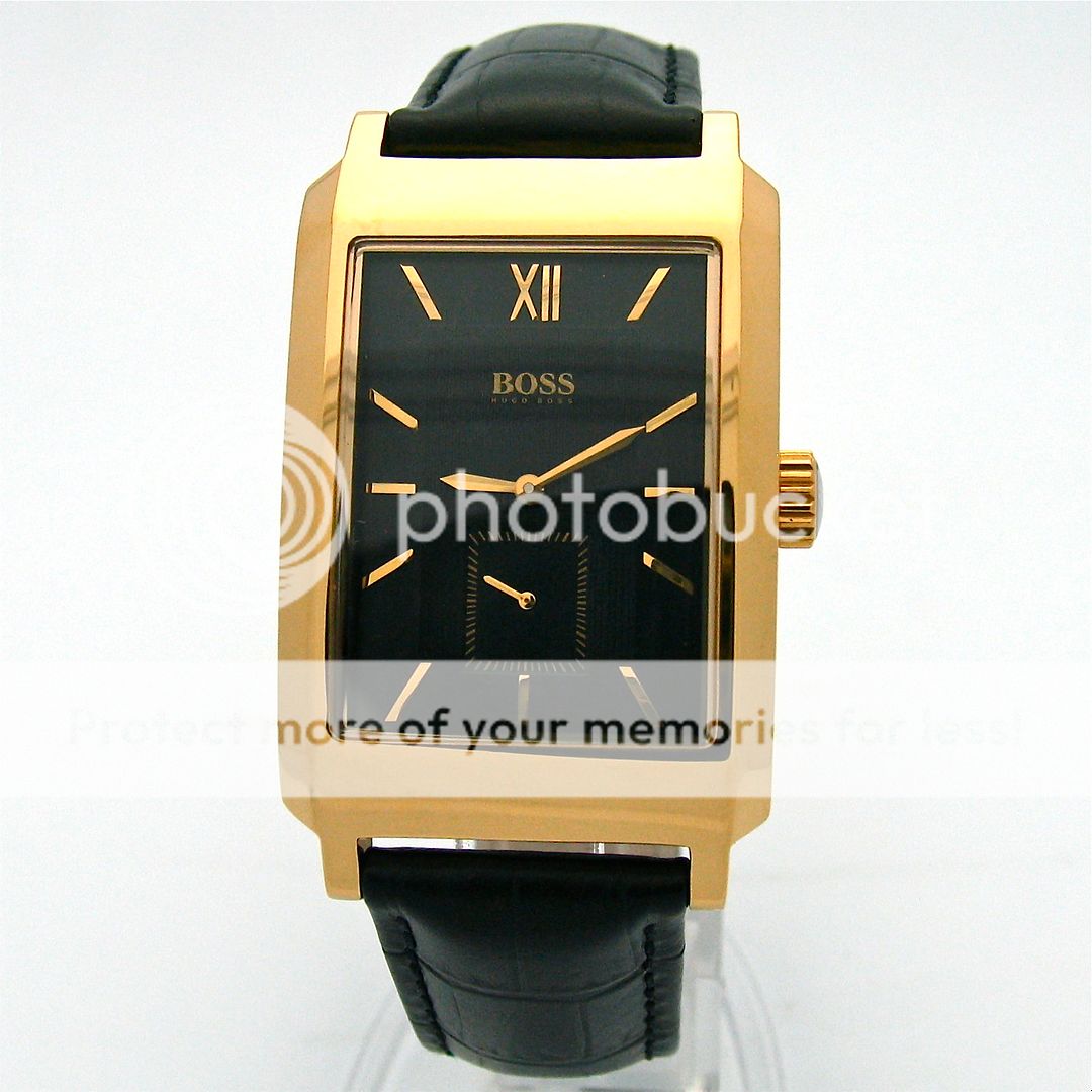   HUGO BOSS HB 179 Classic Mens Gold Black Leather Watch 1512434 NWT