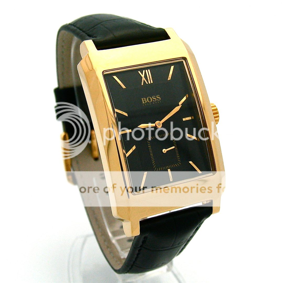   HUGO BOSS HB 179 Classic Mens Gold Black Leather Watch 1512434 NWT